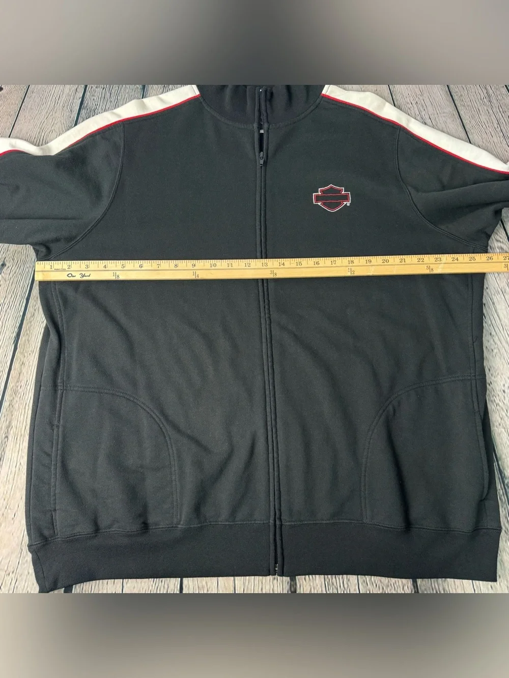 Harley-Davidson Black Track Zip Sweater with White Sleeves and Red Piping - Picture 5 of 13